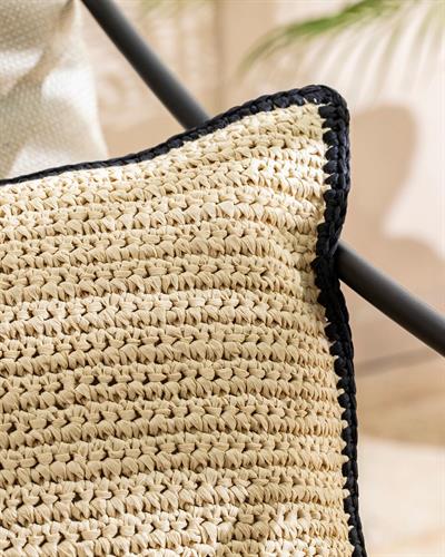 Angola Raffia Decorative Single Decorative Cushion 30x50 cm Natural - Black