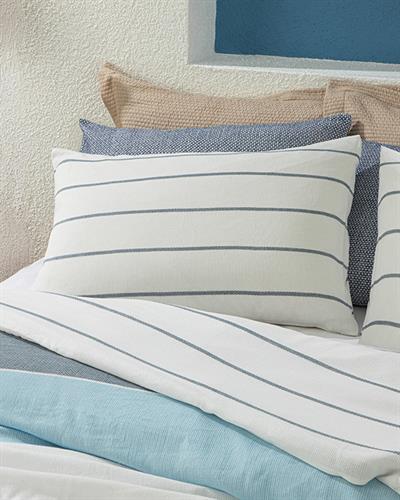 Aquatic Line Спално Бельо Компле Двоен Размер, Боядисана Нишка, Тъмно Синьо- Синьо, 200 X 220 Cm