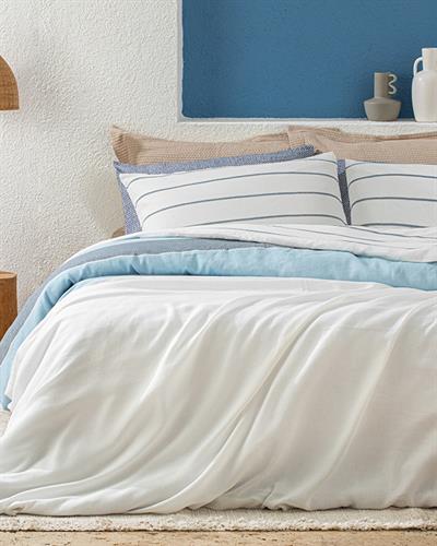 Aquatic Line Спално Бельо Компле Двоен Размер, Боядисана Нишка, Тъмно Синьо- Синьо, 200 X 220 Cm