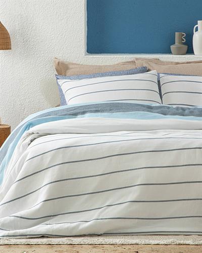 Aquatic Line Спално Бельо Компле King Size, Боядисана Нишка, Тъмно Синьо- Синьо, 240 X 220 Cm