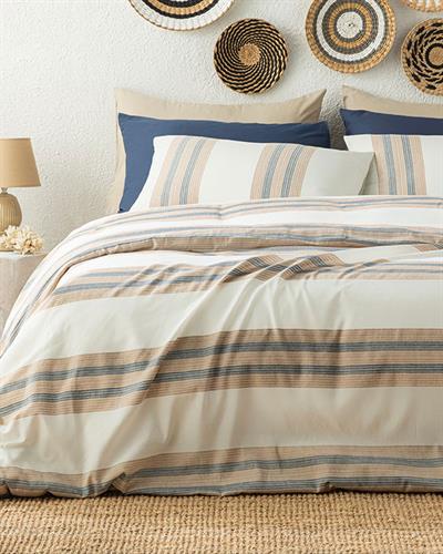 Aquatic Texture Спално Бельо Компле Двоен Размер, Боядисана Нишка, Тъмно Синьо - Бежово, 200 X 220 Cm