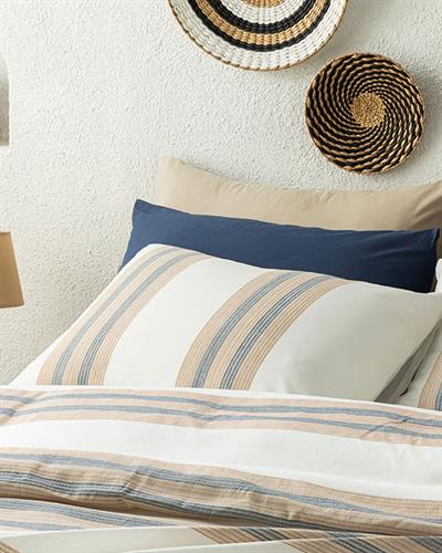 Aquatic Texture Спално Бельо Компле Двоен Размер, Боядисана Нишка, Тъмно Синьо - Бежово, 200 X 220 Cm