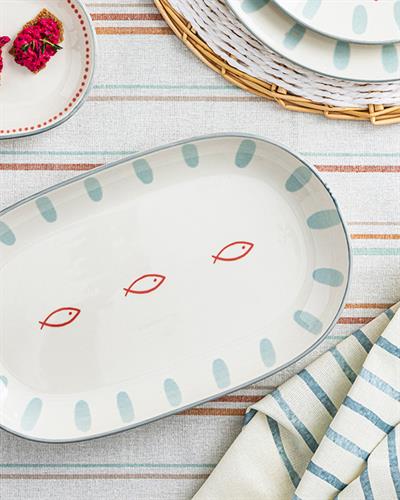 Aquatic Watery Продълговата Чиния Порцелан, Светло Синьо, 30 Cm