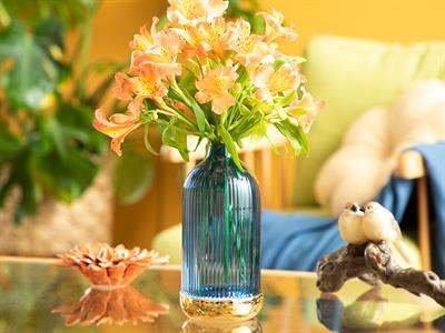 Ariana Ваза Жакард С Граници, Морско Синьо-Златисто, 9 X 19 Cm