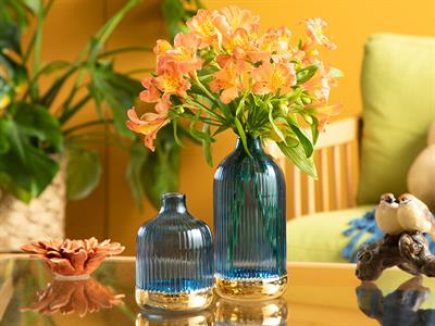 Ariana Ваза Жакард С Граници, Морско Синьо-Златисто, 9 X 19 Cm