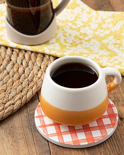 Art Pop Plaid Подложка За Чаша Керамика, Оранжево,, 11 Cm