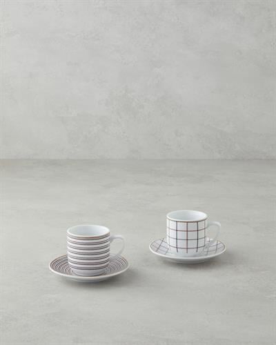 Ashley Комплект С Чаши За Кафе 4 части за 2 души Порцелан 80 мл Черен - Бордо