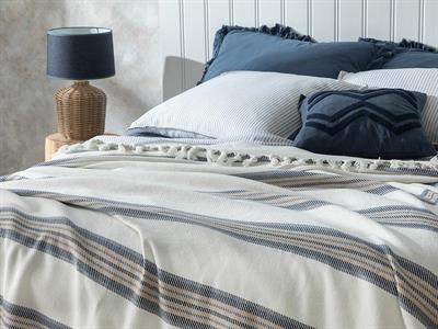 Atlas Покривка За Легло Единичен Размер, Тъкан, Бежово - Тъмно Синьо, 160 X 240 Cm