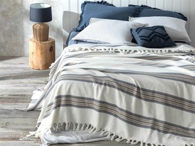 Atlas Покривка За Легло Единичен Размер, Тъкан, Бежово - Тъмно Синьо, 160 X 240 Cm