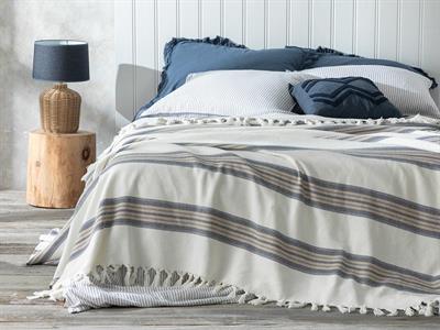 Atlas Покривка За Легло Единичен Размер, Тъкан, Бежово - Тъмно Синьо, 160 X 240 Cm