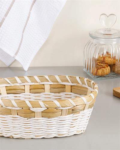 Audrey Кошница За Хляб Овален Слама 18x25x9 см Бял