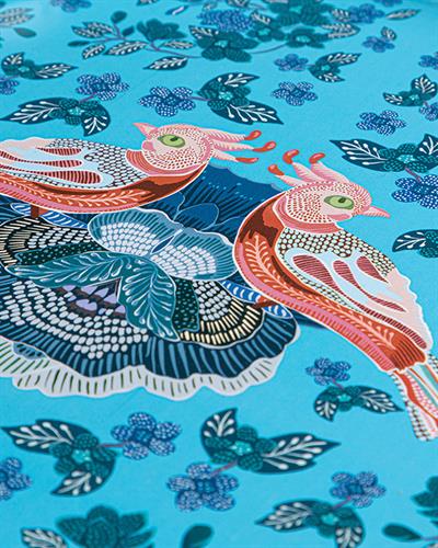 Autumn Birds Табла Кръгъл, Метал, Синьо, 34 Cm