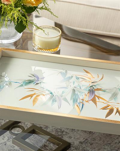 Bamboo Glass Decorative Tray 31x46 cm Cream-Golden