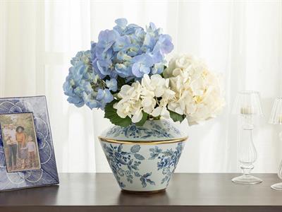 Big Roses Ваза Порцелан, Синьо-Бяло-Злато, 23 X 23 X 19 Cm