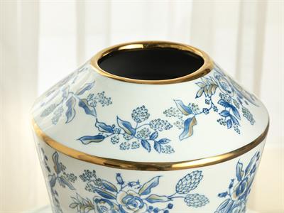 Big Roses Ваза Порцелан, Синьо-Бяло-Злато, 23 X 23 X 28,5 Cm