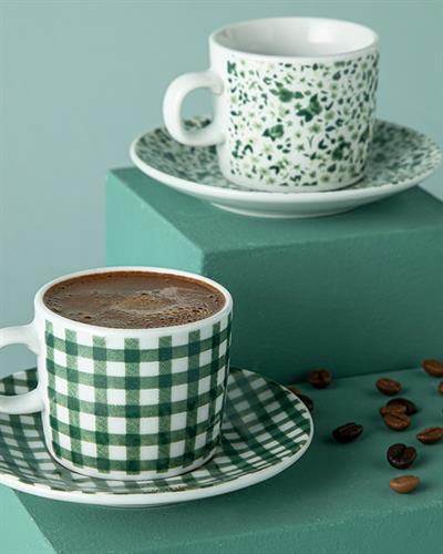 Birch Porcelain 4 Parça 2 Kişilik Coffee Cup Set 80 ml Koyu Yeşil