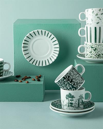 Birch Porcelain 4 Parça 2 Kişilik Coffee Cup Set 80 ml Koyu Yeşil