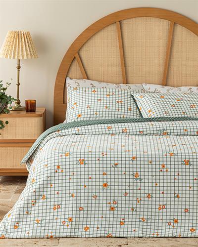 Bloom Check Cotton For One Person Duvet Cover Set 160x220 cm Green
