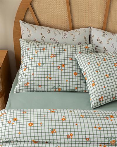 Bloom Check Cotton For One Person Duvet Cover Set 160x220 cm Green