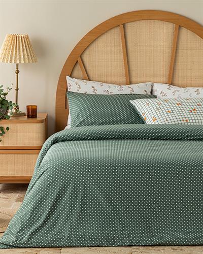 Bloom Check Cotton For One Person Duvet Cover Set 160x220 cm Green