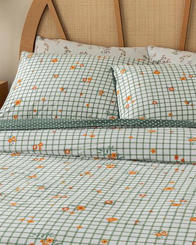 Bloom Check Cotton For One Person Duvet Cover Set 160x220 cm Green