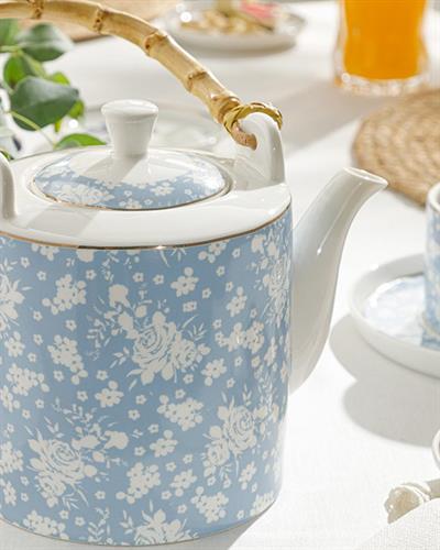 Bloom New Bone Tea Pot 1 Liter White - Blue