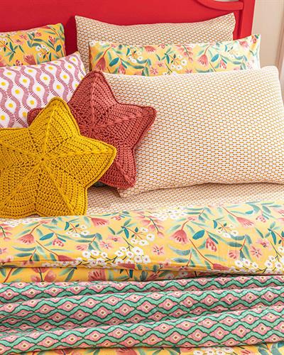 Bloomy Branch Спално Бельо Двоен Размер, Лесно За Гладене, Жълто, 200 X 220 Cm