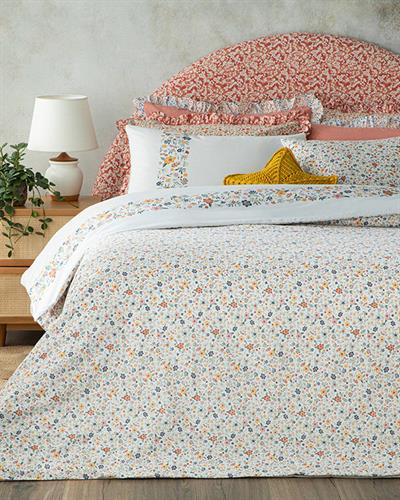 Bloomy Lines Комплект Спално Бель King Size, Памучен, Жълто, 240 X 220 Cm