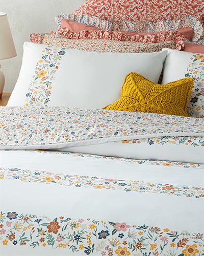 Bloomy Lines Комплект Спално Бель King Size, Памучен, Жълто, 240 X 220 Cm