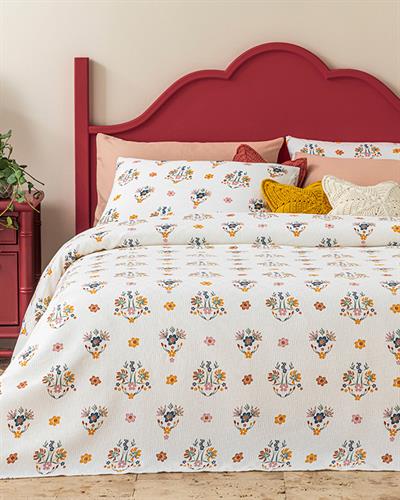 Bloomy Spring Пике King Size, Отпечатан, Синьо, 240 X 220 Cm