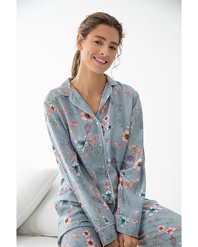 Blossoms Viscose Women Pajama Set XL Blue