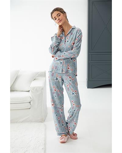 Blossoms Viscose Women Pajama Set XL Blue