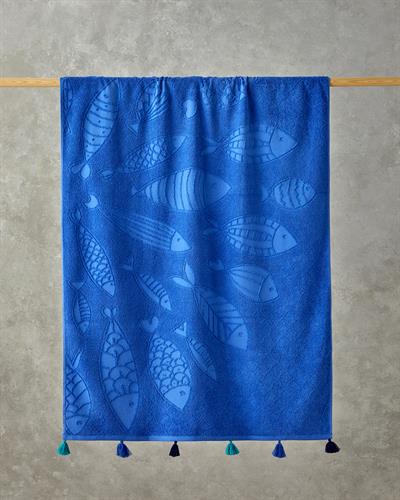 Blue Fish Кърпа За Плаж Жакардово кадифе Памучен 90x150 cm Син