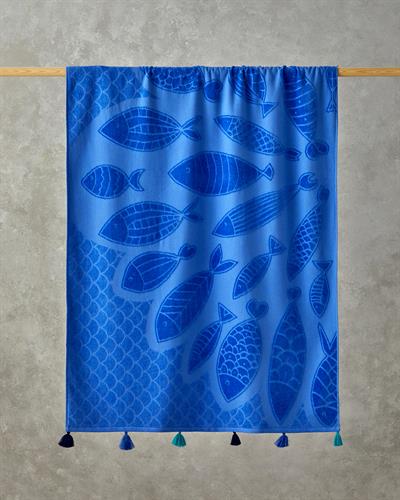Blue Fish Кърпа За Плаж Жакардово кадифе Памучен 90x150 cm Син