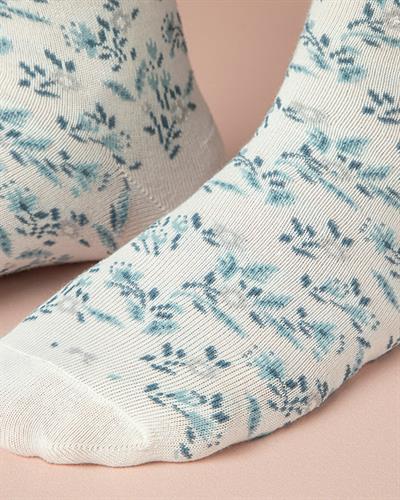 Blue Flower Cotton Women Long Length Sock 36-40 Blue