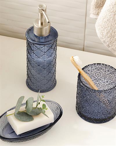 Blue Nature Glass 3 pcs Bathroom Set 6,5x6,5x18,5cm 10x10x11cm 9x13 Blue