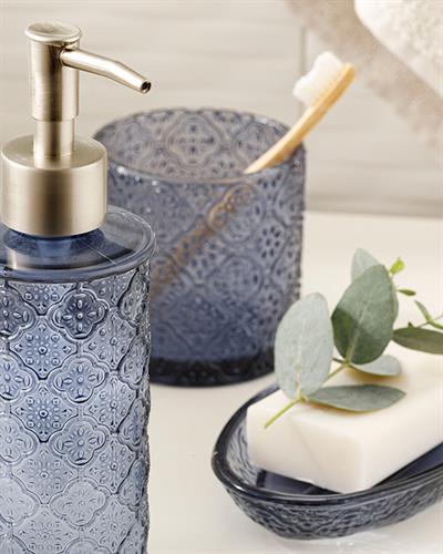 Blue Nature Glass 3 pcs Bathroom Set 6,5x6,5x18,5cm 10x10x11cm 9x13 Blue