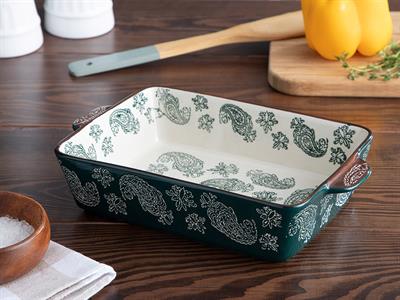 Boheme ТЕПСИЯ ЗА ФУРНА Правоъгълно Порцелан 27,5 cm Koyu Yeşil