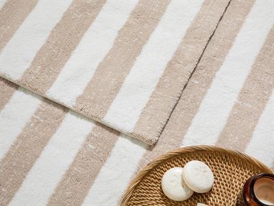Bold Stripe Постелка За Баня Ко Памучен, На Райета, Екрю-Бежов, 60 X 90 + 50 X 60 Cm