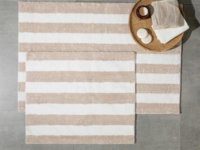 Bold Stripe Постелка За Баня Ко Памучен, На Райета, Екрю-Бежов, 60 X 90 + 50 X 60 Cm