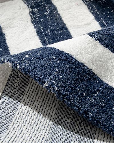 Bold Stripe Striped Cotton Bathroom Mat 60x90 cm Navy Blue - Ecru