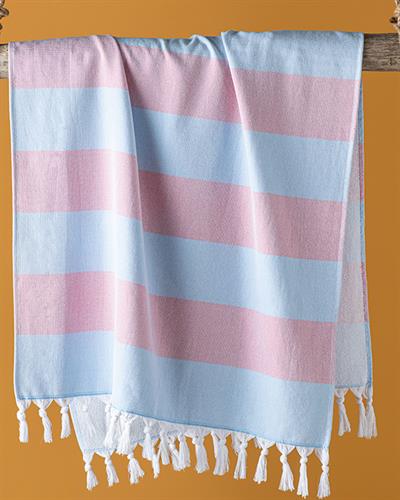 Bold Stripe Кърпа За Плаж Еднолицев Памучен 75x150 см Син - Розов