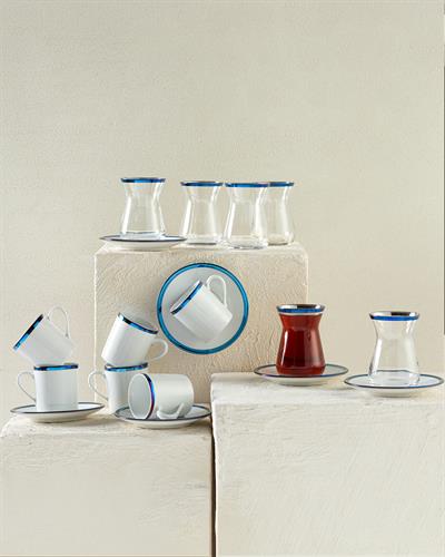 Bovia Комплект За Кафе-Чай 18 Бр. За 6 Души, Порцелан, Синьо, 100-130 Ml