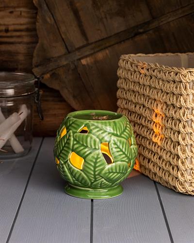 Branches Свещник Релефен Каменна керамика 12x12x11 cm Зелен