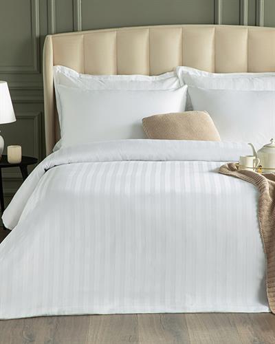 Brilliant Спално Бельо Компле King Size, Памучен Сатен На Райета, Бяло, 240 X 220 Cm