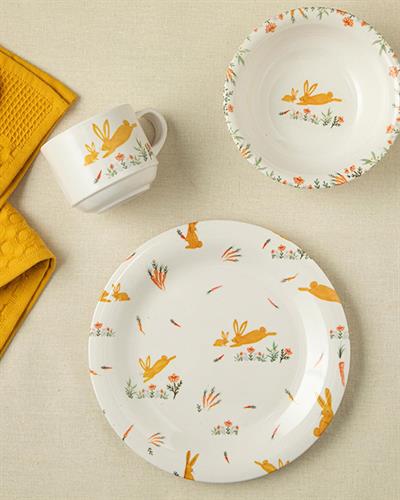 Bunny Комплект За Бебешка Храна Меламин, Жълто, 21 Cm+ 8 X 6,5 Cm+14 X 4,5 Cm