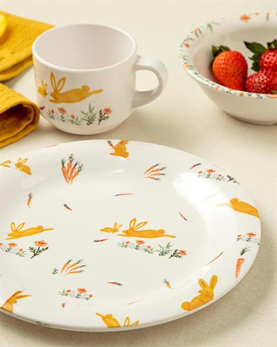 Bunny Комплект За Бебешка Храна Меламин, Жълто, 21 Cm+ 8 X 6,5 Cm+14 X 4,5 Cm