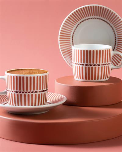 Butterfly Effect Porcelain 4 Parça 2 Kişilik Coffee Cup Set 80 ml Claret Red