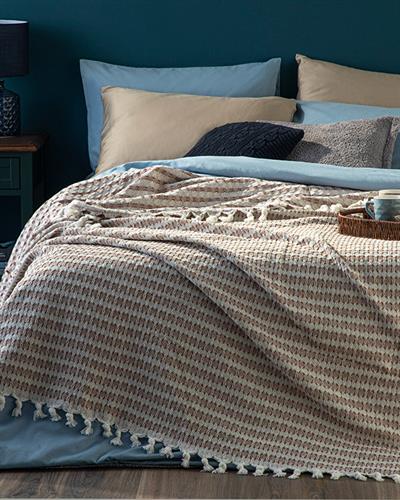 Buttons Покривка За Легло Двоен Размер, Тъкан, Кафяво, 240 X 260 Cm