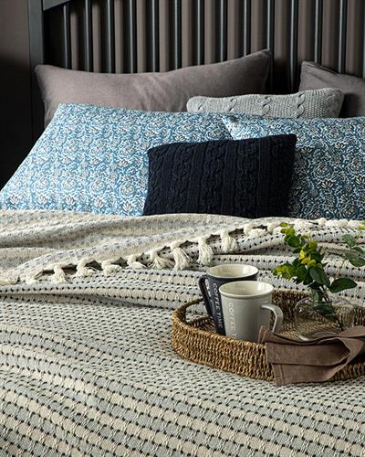 Buttons Покривка За Легло Двоен Размер, Тъкан, Сиво, 240 X 260 Cm